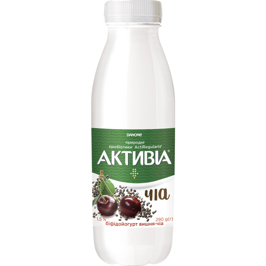 Бифидойогурт Активиа Вишня-чиа 1,5%, 290г (4820052668531)