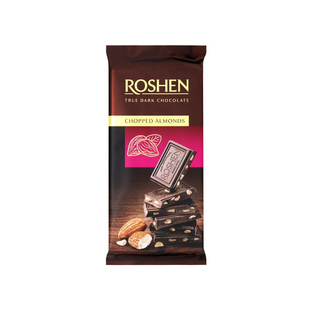 Шоколад черный Roshen с подсоленным миндалем, 85г (4823077632532)