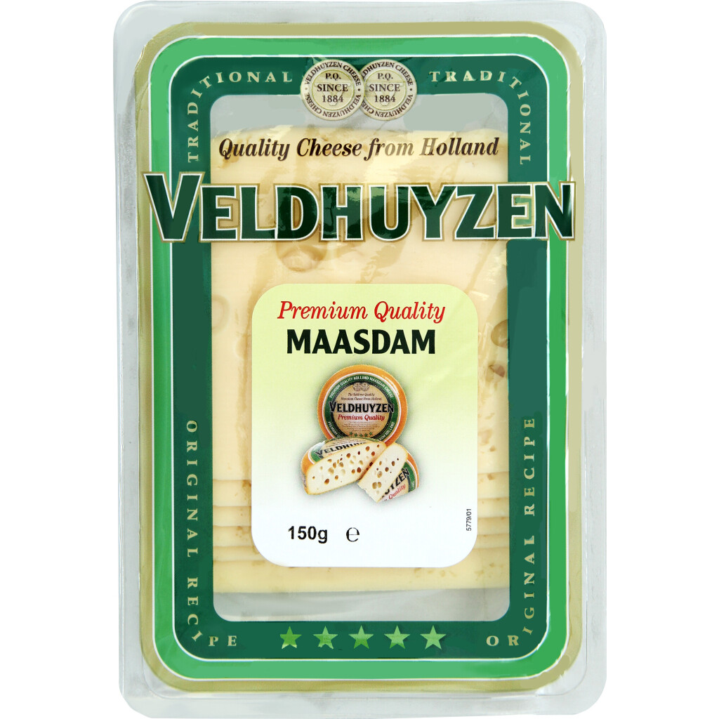 Сыр Veldhuyzen Kaas Маасдам 45% кор/мол нарезка, 150г (8717389105678)