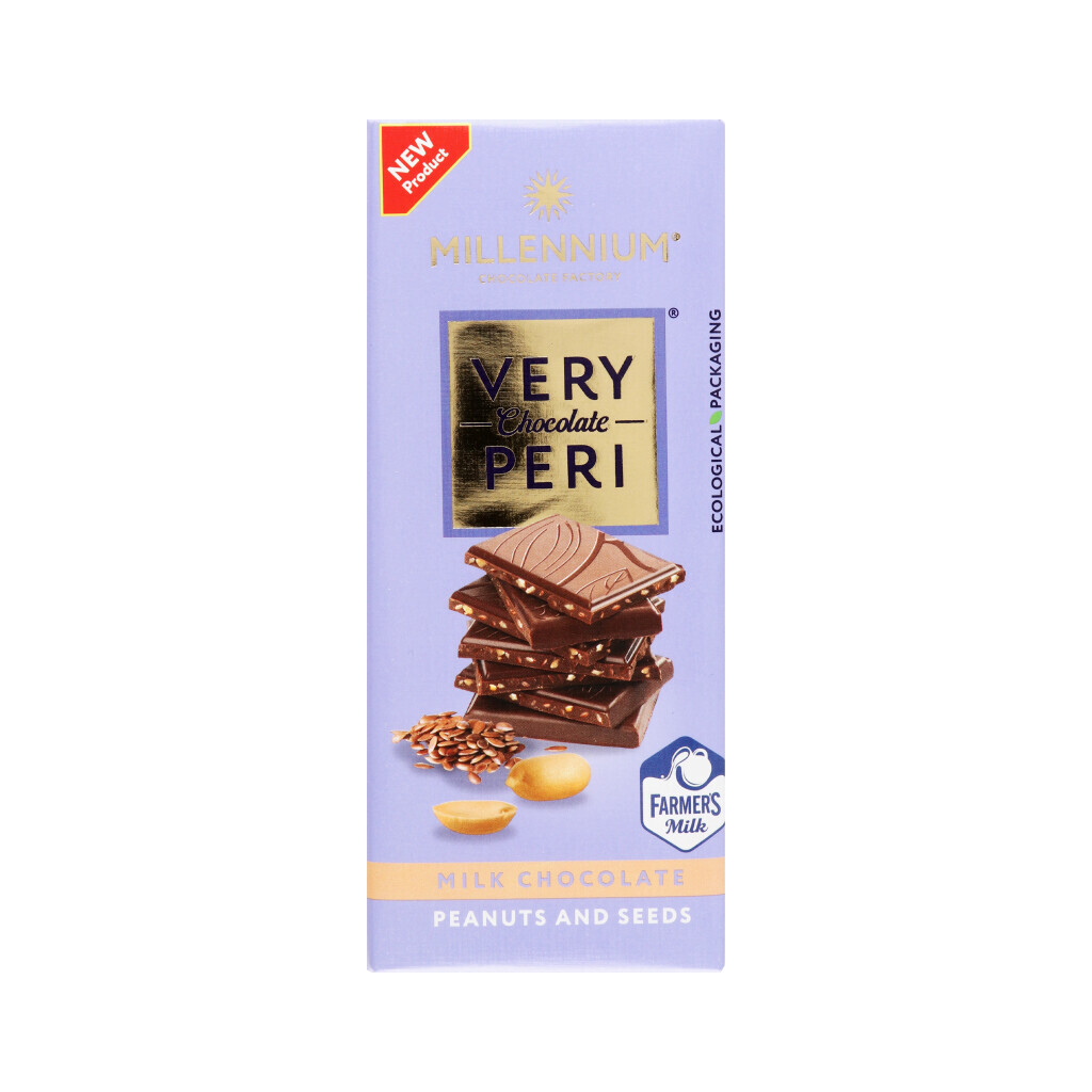 Шоколад молочний Millennium Very Peri з арахісом-льном-чіа, 85г (4820240033370)