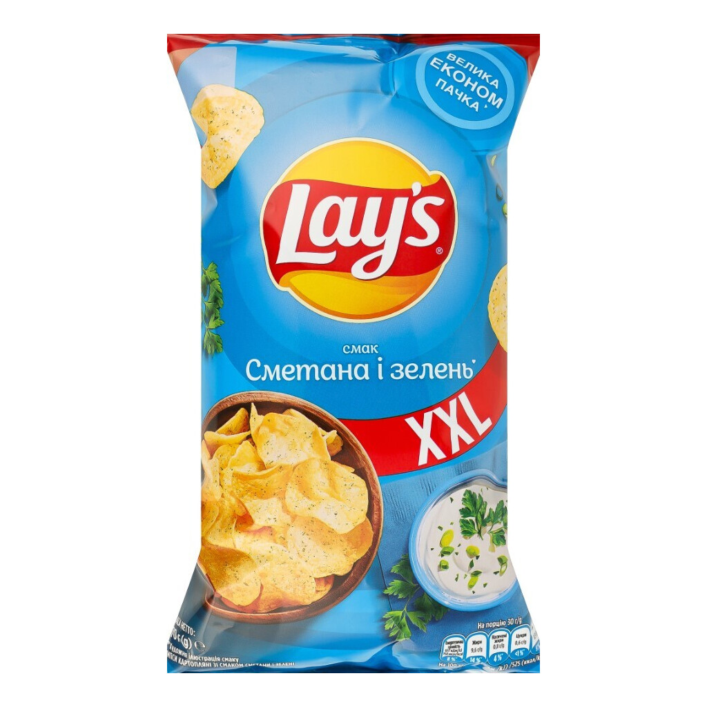 Чипси Lay's картопляні зі смаком сметани та зелені, 170г (4823063125277)
