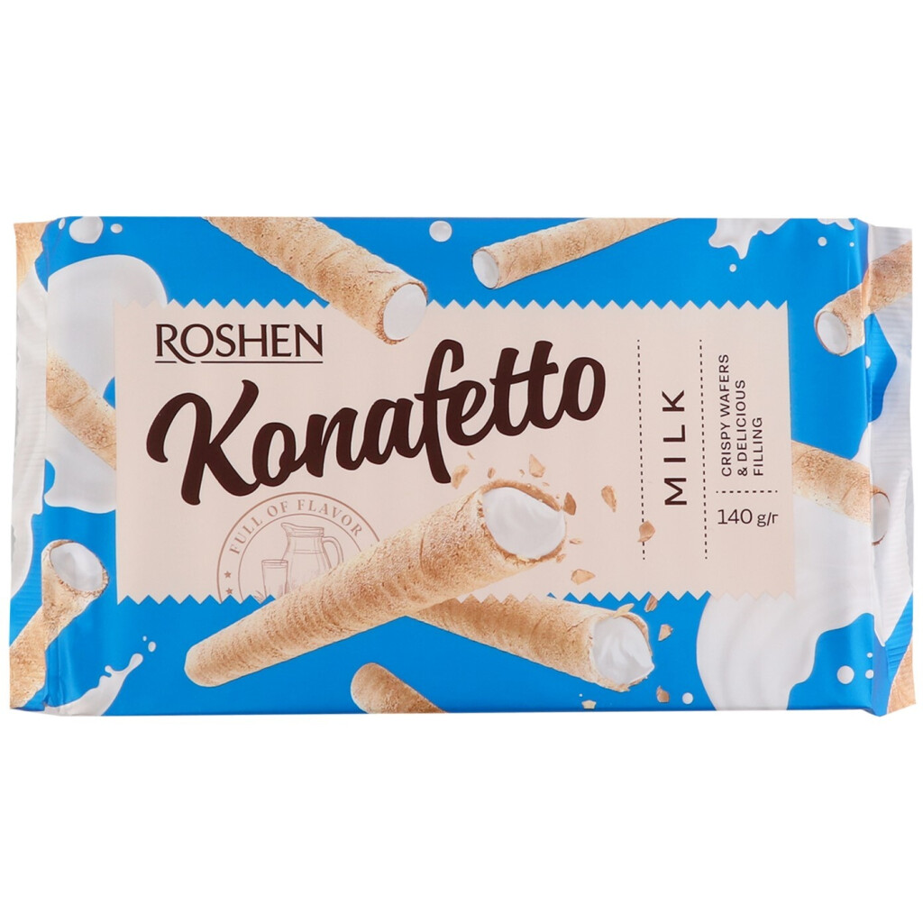 Трубочки Roshen Konafetto вафельные с молочной начинкой, 140г (4823077618161)