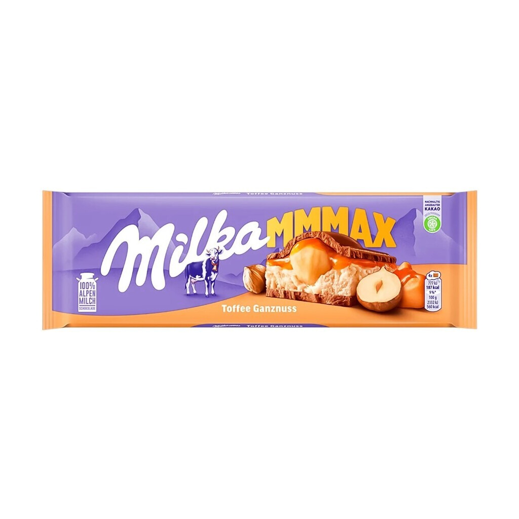 Шоколад Milka с начинкой целый орех и карамель, 300г (7622300313357)