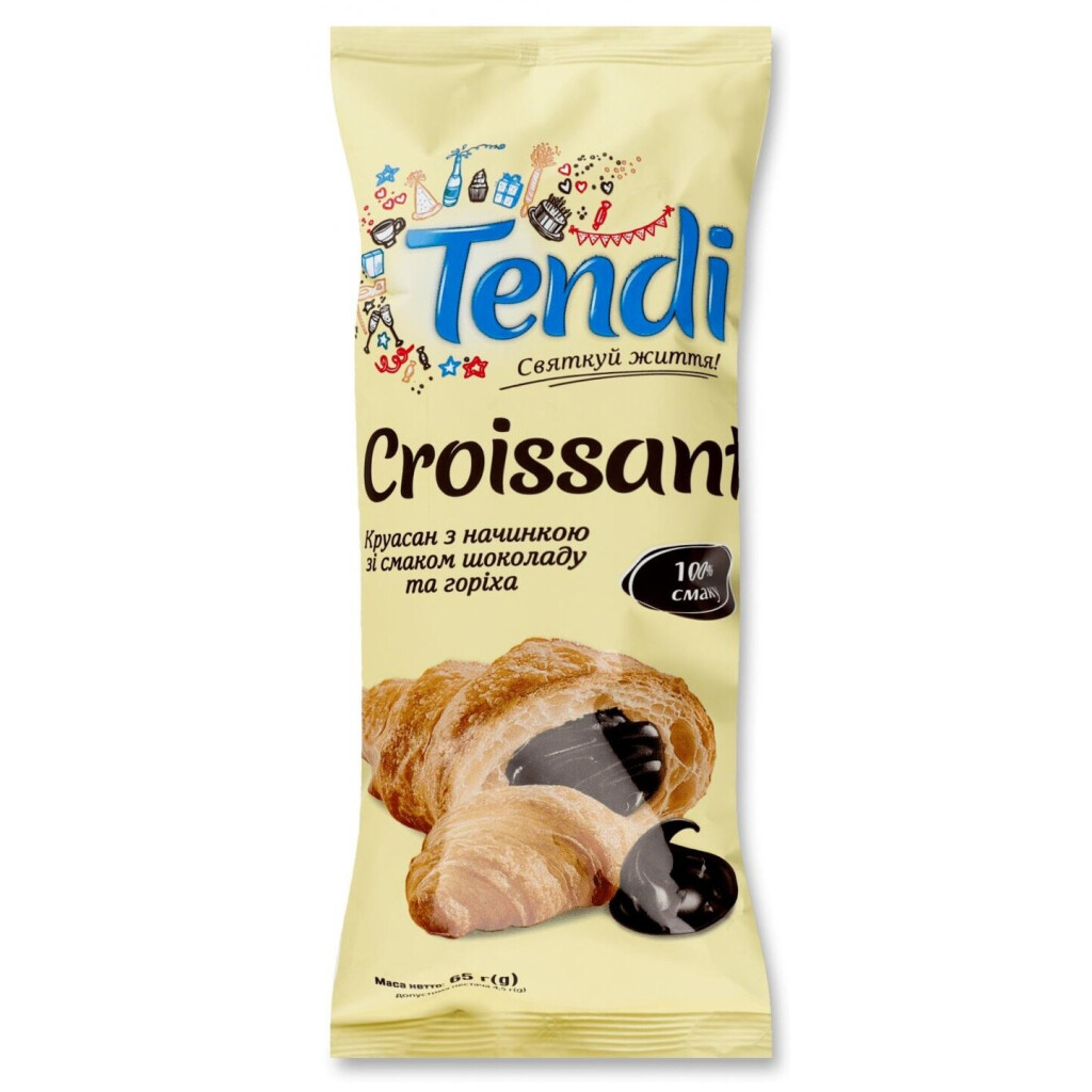 Круассан Tendi с начинкой вкус шоколада и ореха, 65г (4823117502030)
