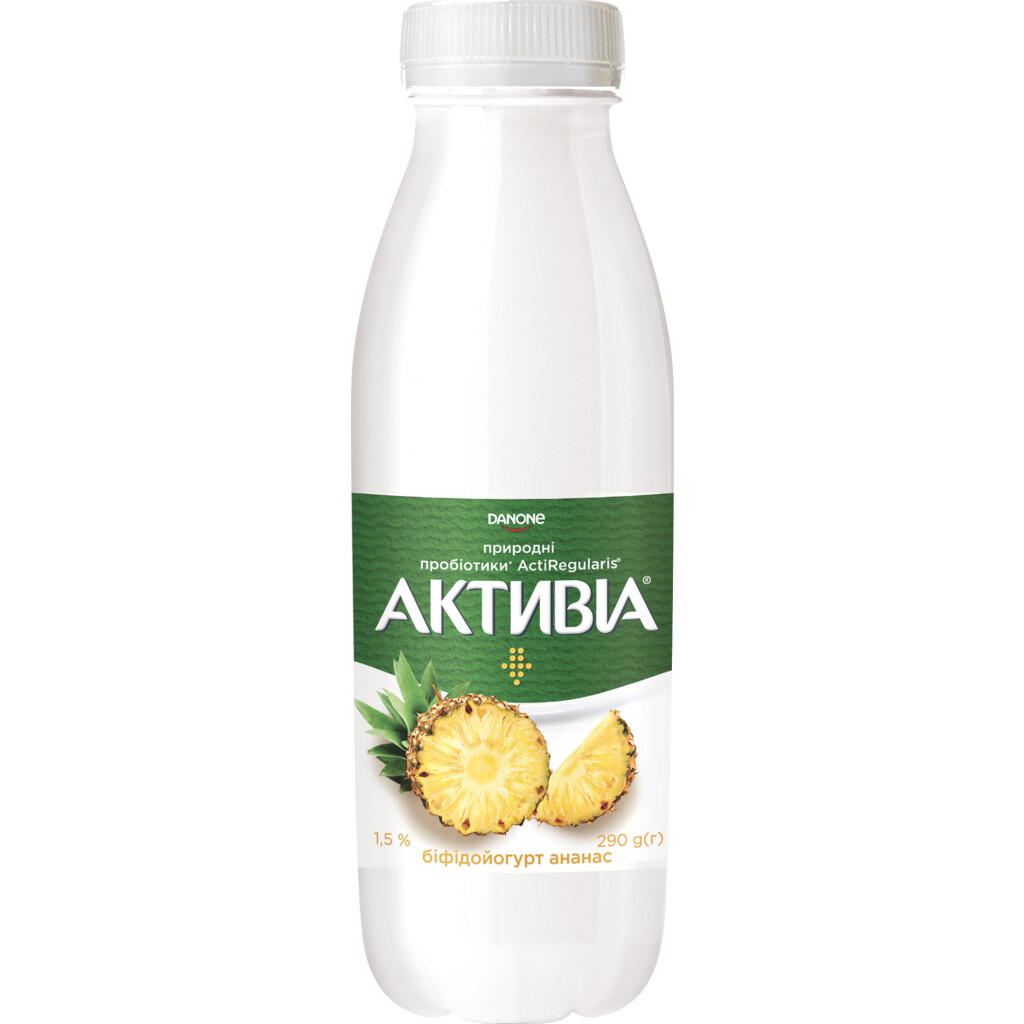 Бифидойогурт Активиа ананас питьевой 1,5% 290г (4820109922548)