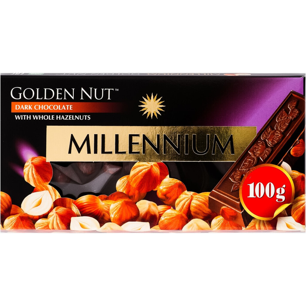 Шоколад Millennium Gold тёмный с лесными орехами, 100г (4820005193073)