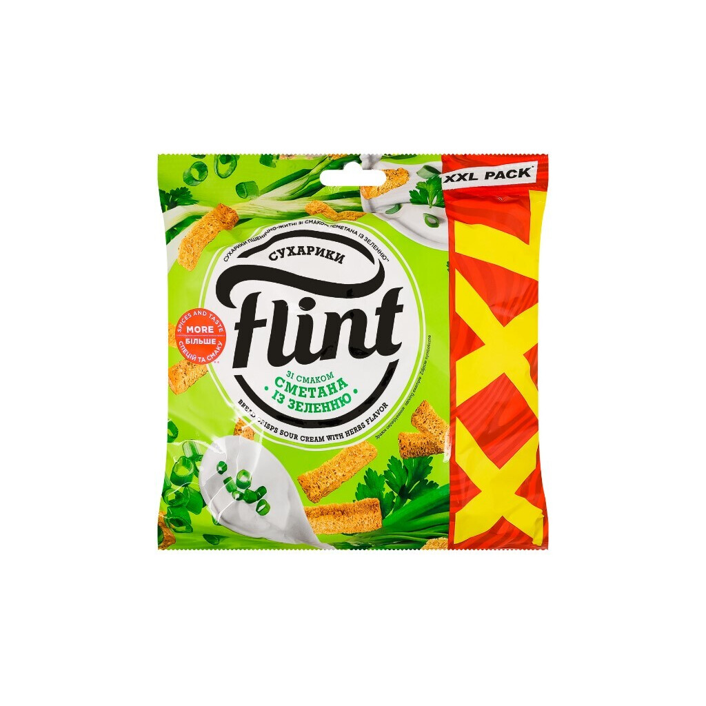 Сухарики Flint пшенично-ржаные со вкусом сметаны с зеленью, 140г (4823127302095)