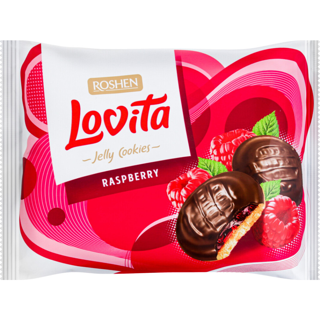 Печиво Roshen Lovita Jelly Cookies Raspberry, 420г (4823077636097)